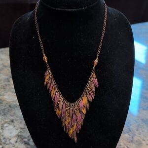 Boho Multi-Leaf Pendant Necklace in Purple and Gold - Unbranded